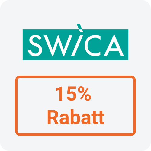 Logo der Firma Swica mit der Signatur 15% Rabatt