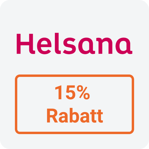 Logo der Firma Helsana mit der Signatur 15% Rabatt