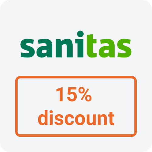 logo of the company Sanitas with the signature 30% discount
